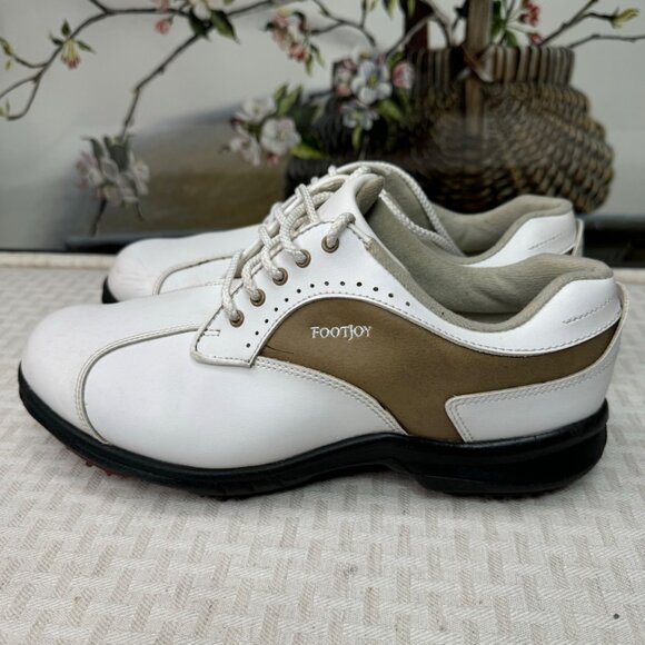 FootJoy Womens Size 8.5M Green Joys Golf Shoes White & Tan Leather - Picture 1 of 8
